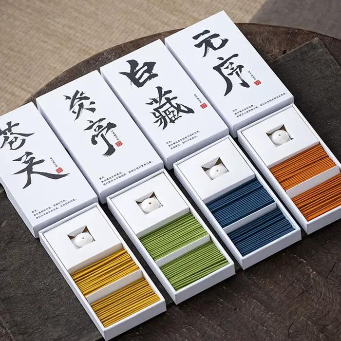Bâtonnets d'encens courts de style japonais, encens naturel aux herbes, parfum boisé d'intérieur, purification de l'air domestique, boîte cadeau d'arômes apaisants