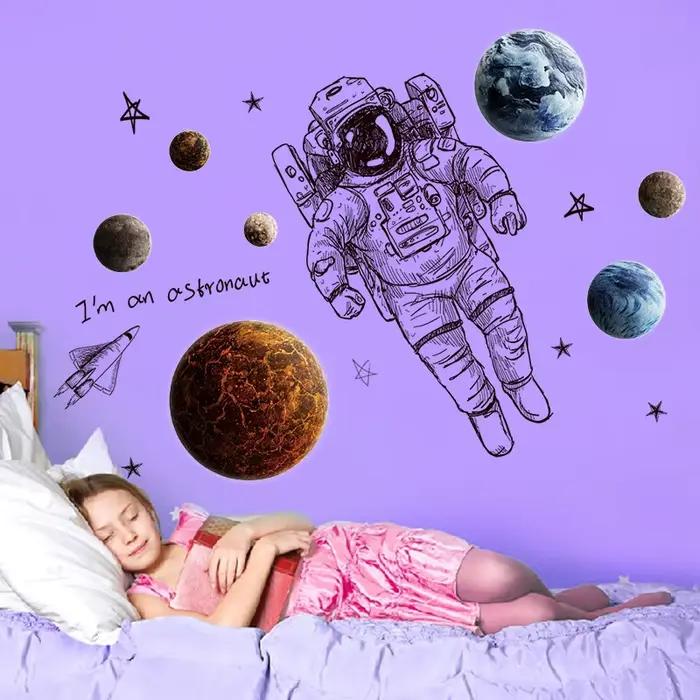 Stickers muraux astronaute moderne décoration de chambre d'enfant garçon univers spatial pour salon bureau occaions spéciales