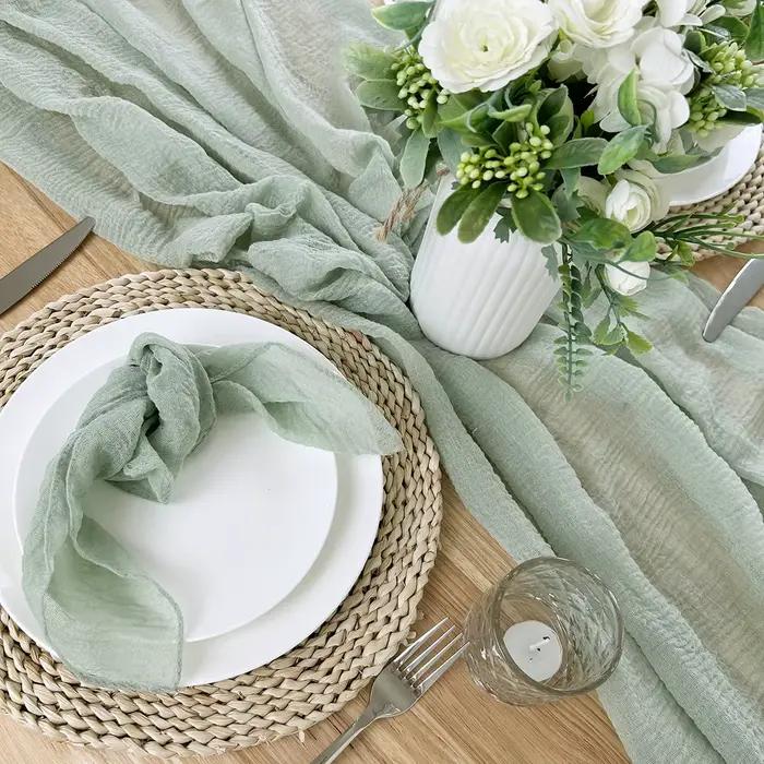 Chemin de Table en gaze vert sauge, nappe en tissu Boho pour mariage, décor de réception-cadeau pour bébé, fête d'anniversaire de saint-valentin