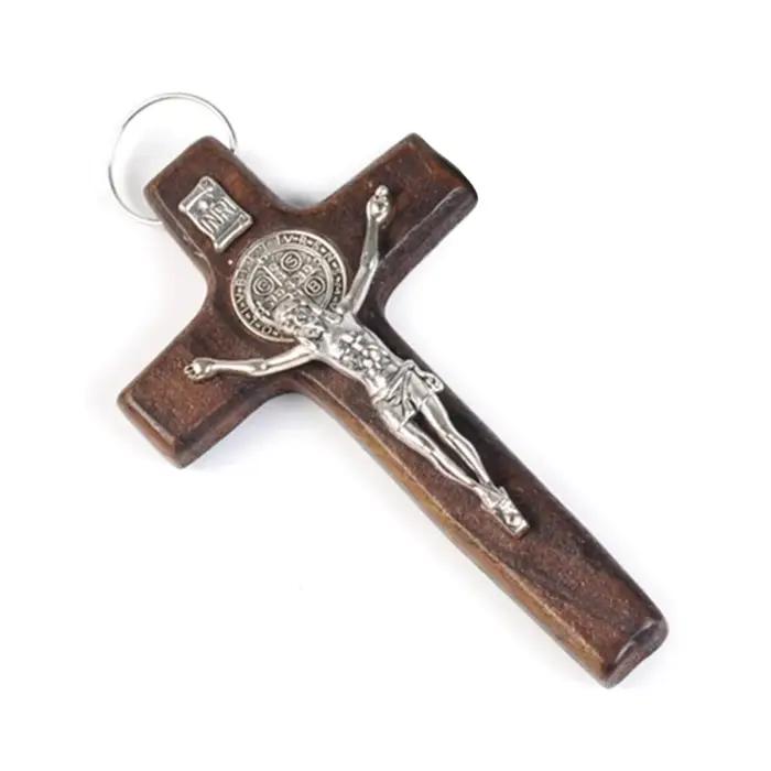 Croix en bois faite à la main jésus Crucifix décoration murale bijoux colliers religieux pendentif faisant la prière