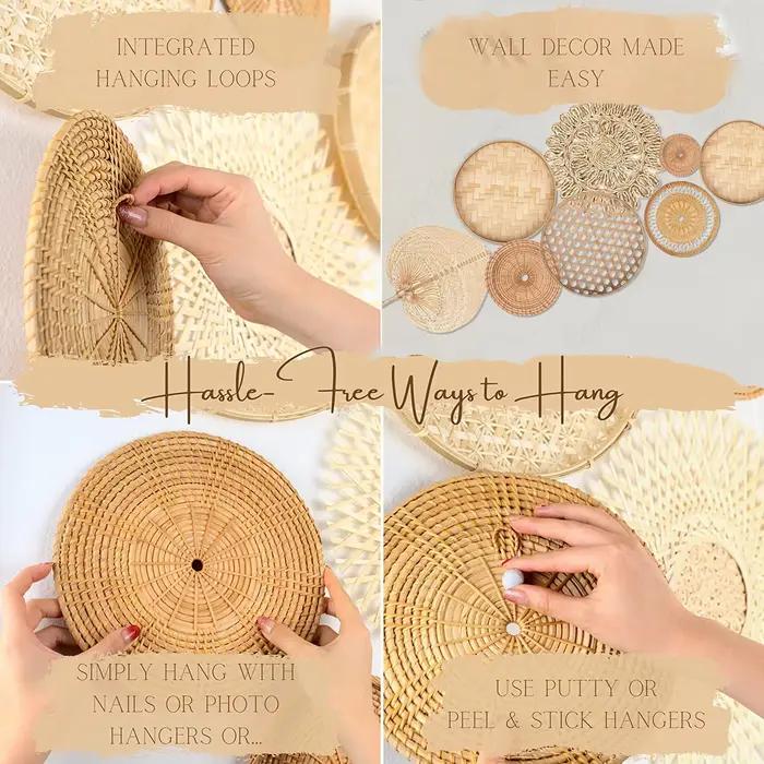 8 pièces panier mural naturel décor Boho rotin rond