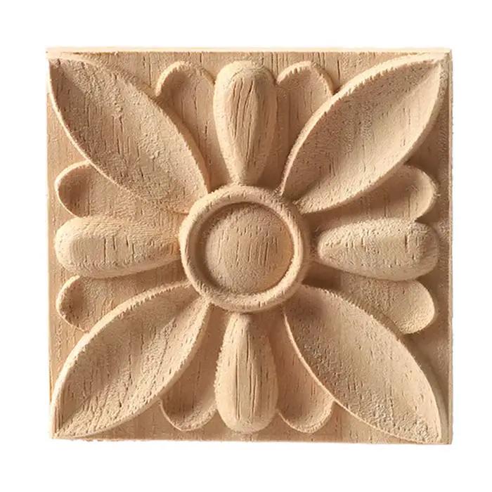 Autocollant d'angle carré en bois sculpté non peint européen exquis