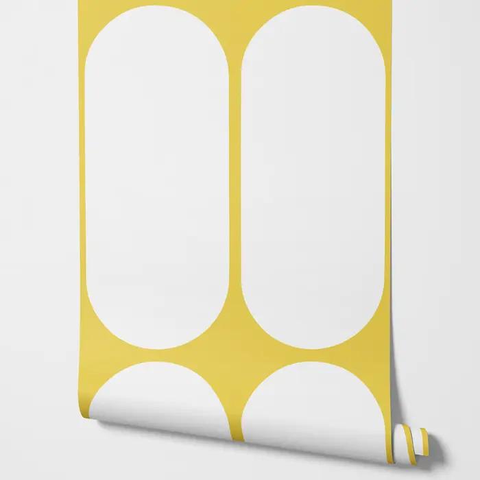 Papier peint abstrait en forme de cercle jaune et blanc