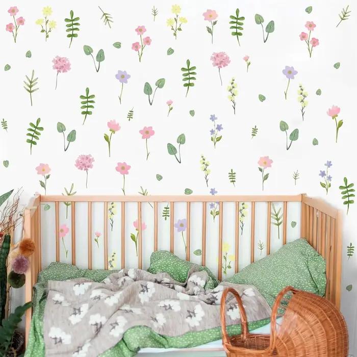 Autocollants muraux en pastel aux motifs de fleurs sauvages pour la chambre d'enfant