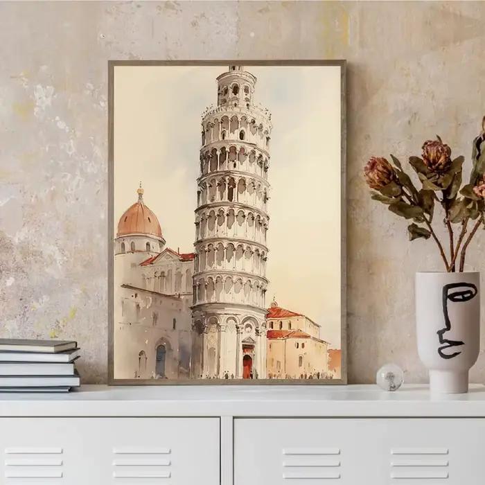 Toile imprimée aquarelle paysage urbain européen ensemble de Paris Londres Pisa rustique art mural moderne pour homme occasions spéciales