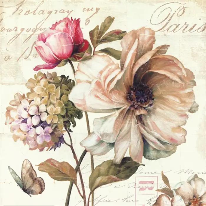 Papier peint rétro français à motifs de fleurs