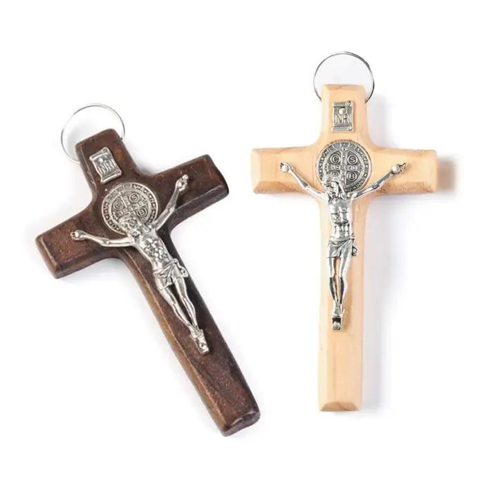 Croix en bois faite à la main jésus Crucifix décoration murale bijoux colliers religieux pendentif faisant la prière