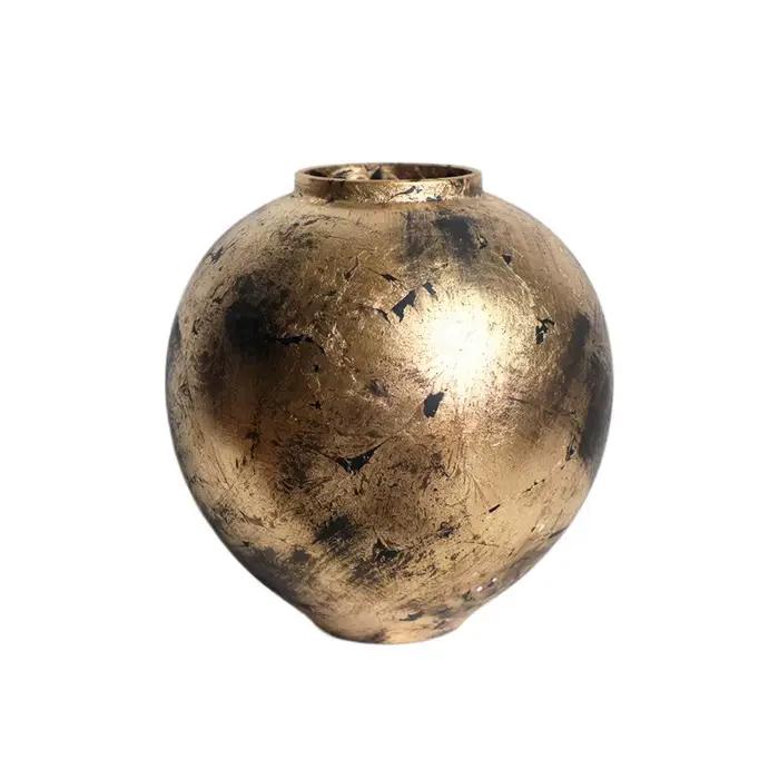 Vase Rond en Céramique Doré Rétro