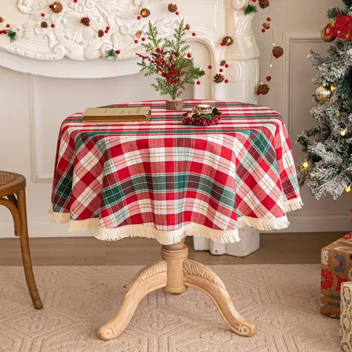 Nappe de Noël Vintage à Carreaux Rouges et Verts