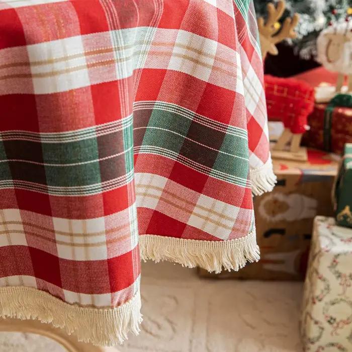 Nappe de Noël Vintage à Carreaux Rouges et Verts