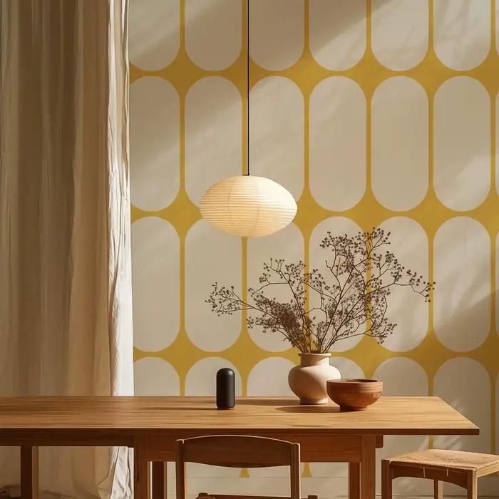 Papier peint abstrait en forme de cercle jaune et blanc