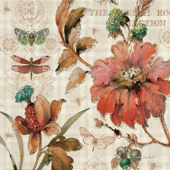 Papier peint rétro français à motifs de fleurs