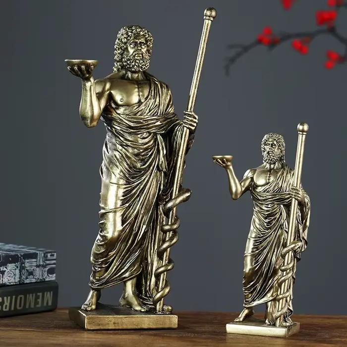 Sculpture de Dieu Médical Grec Asclépius en Résine