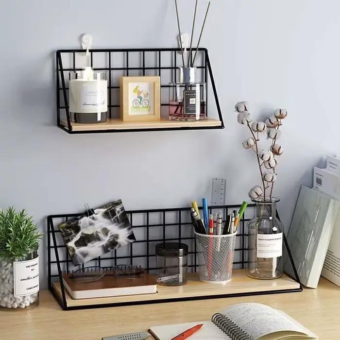 Étagère murale pratique en bois et fer noir