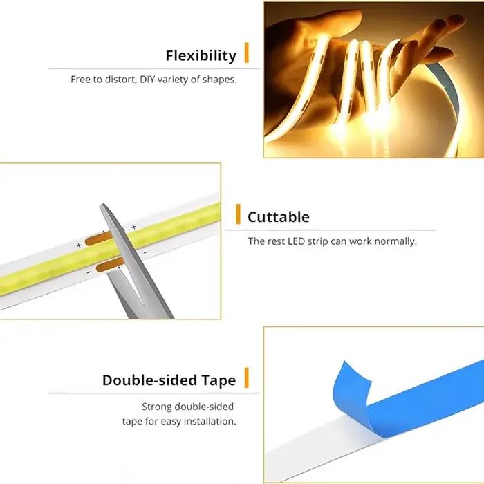 LED COB bande lumineuse tactile variateur Flexible Diode bande 5V USB linéaire éclairage intérieur lampe chambre bricolage TV miroir rétro-éclairage décoration murale