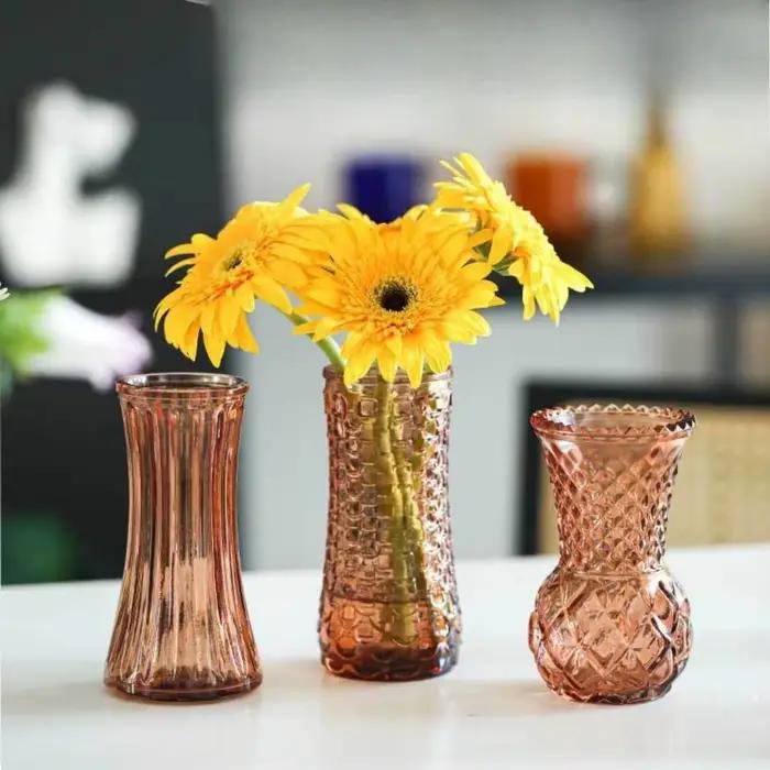 Vase à fleurs vintage en verre gaufré, style français, transparent, à large ouverture, pour plantes de table, décoration moderne, vase hydroponique, décoration pour la maison et les mariages