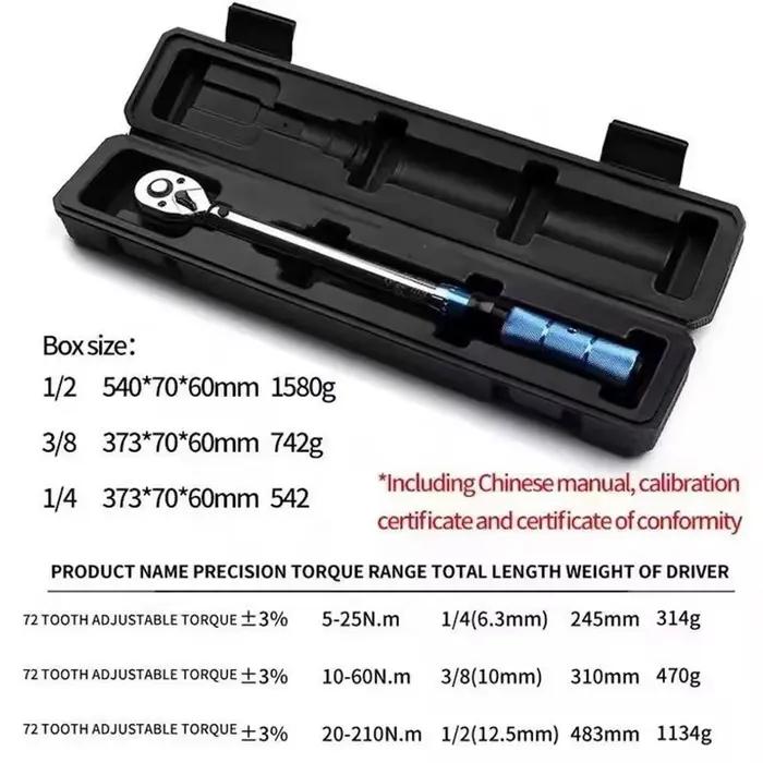 Clé dynamométrique réglable à entraînement 1/4 "3/8" 1/2 ", outil de bougie d'allumage préréglé 5-210Nm avec tête pivotante pour la réparation de vélos de voiture