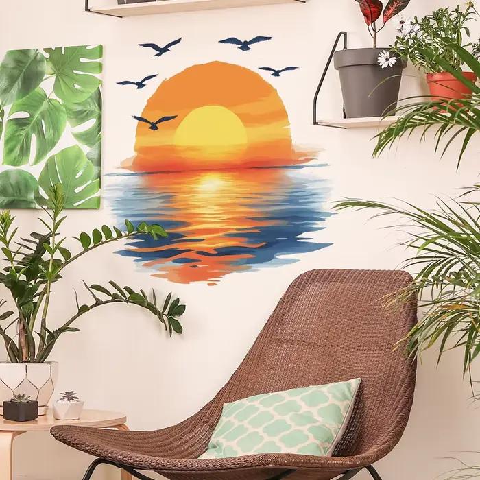 Autocollant mural de coucher de soleil sur la surface de la mer