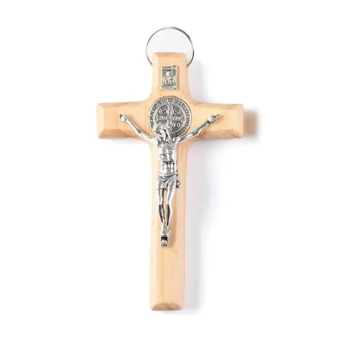 Croix en bois faite à la main jésus Crucifix décoration murale bijoux colliers religieux pendentif faisant la prière