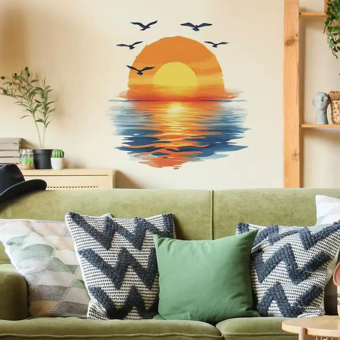 Autocollant mural de coucher de soleil sur la surface de la mer