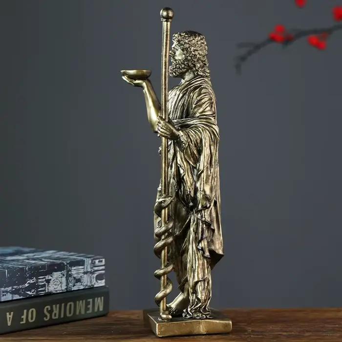 Sculpture de Dieu Médical Grec Asclépius en Résine