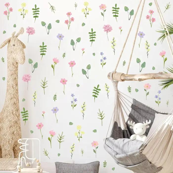 Autocollants muraux en pastel aux motifs de fleurs sauvages pour la chambre d'enfant