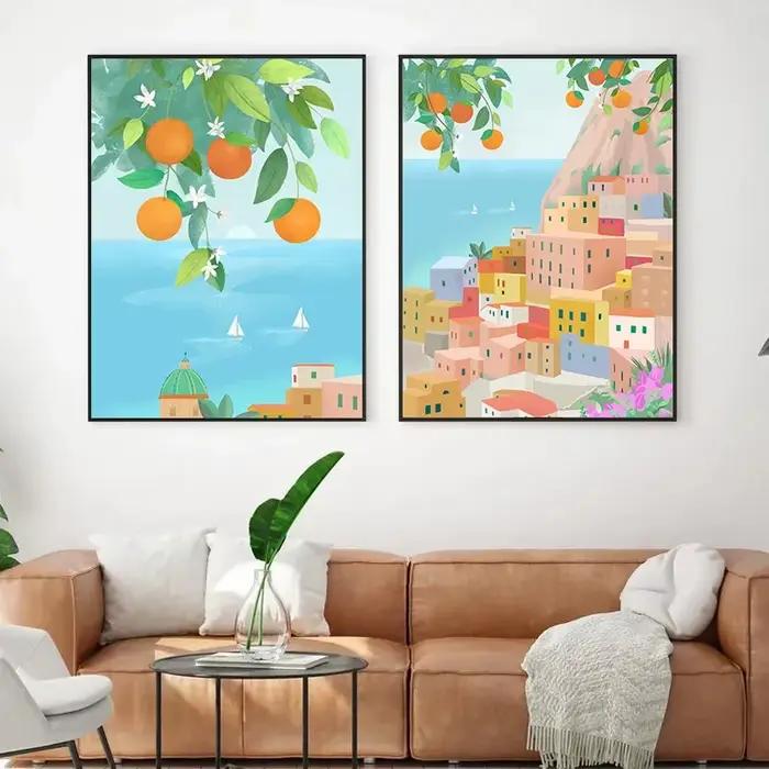 Affiche de voyage abstraite de plantes de citron Orange