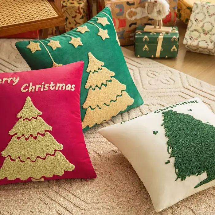 Juste de coussin brodée d'arbre de Noël pour les festivals