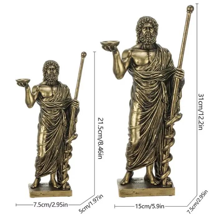 Sculpture de Dieu Médical Grec Asclépius en Résine
