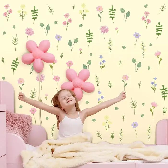 Autocollants muraux en pastel aux motifs de fleurs sauvages pour la chambre d'enfant