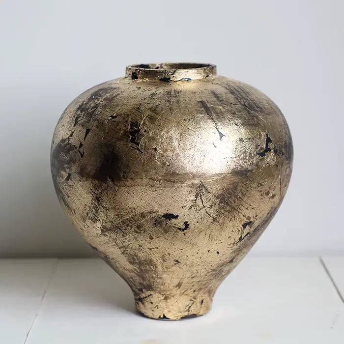 Vase Rond en Céramique Doré Rétro