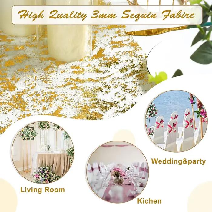 Chemin de table métallique doré à paillettes tissu scintillant pour décoration mariage anniversaire baby shower occasionnelle usage intérieur extérieur polyvalent