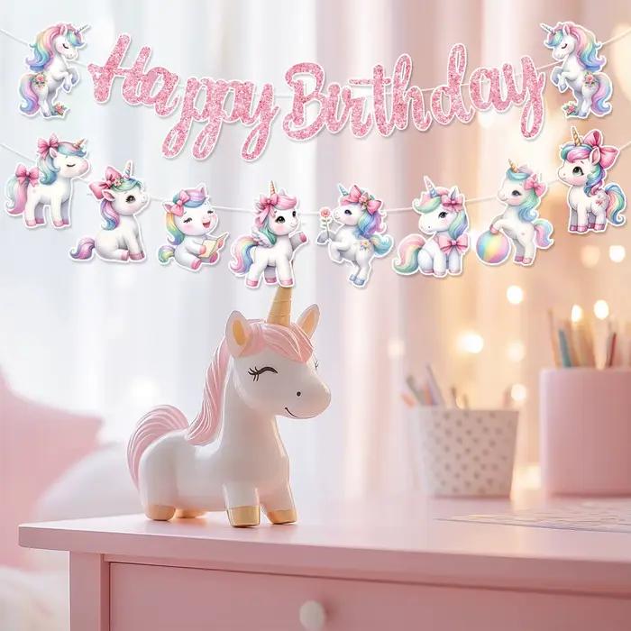 Bannière drapeau licorne arc-en-ciel, décor de fête d'anniversaire pour enfants, guirlande suspendue, fournitures d'anniversaire, révélation du sexe, réception-cadeau pour bébé