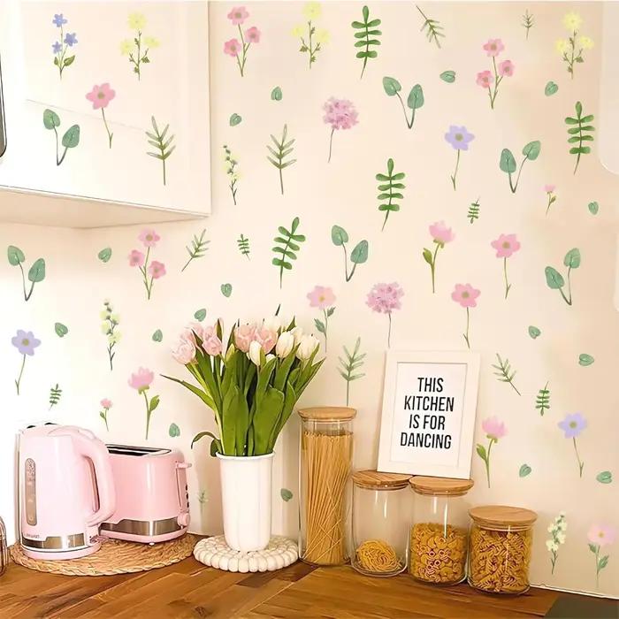 Autocollants muraux en pastel aux motifs de fleurs sauvages pour la chambre d'enfant