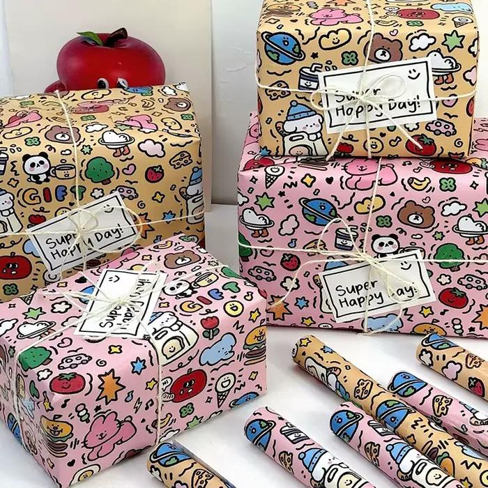 Pour les cadeaux d'anniversaire, de Noël et de la Saint-Valentin Ensemble de 3 pièces de papier d'emballage graffiti coloré - Grand papier
