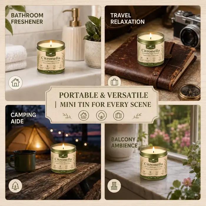 Bougie parfumée à la citronnelle 60g, cire de soja naturelle, aromathérapie, anti-moustiques, bougie en boîte pour chambre, balcon, jardin, camping