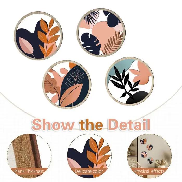 4 Pièces Décoration Murale Ronde en Bois Style Bohème, Cercle Creux Bohème, Décoration Murale Minimaliste Neutre, Panneau Mural Suspendu Style Ferme