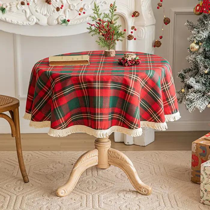 Nappe de Noël Vintage à Carreaux Rouges et Verts