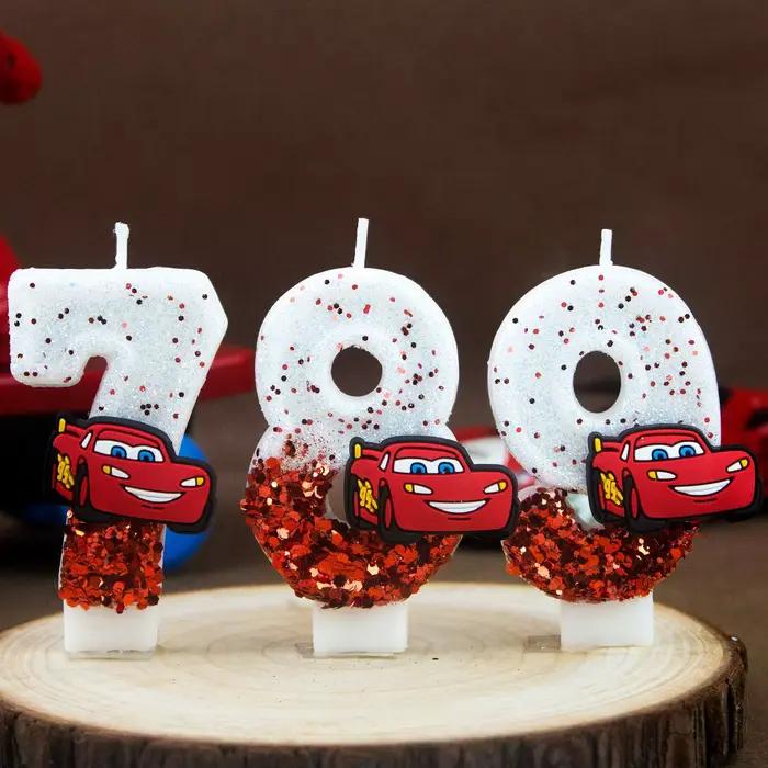 Bougie numérique 0-9 Racing Story, bougie d'anniversaire Lightning McQueen, gâteau mignon avec plug-in