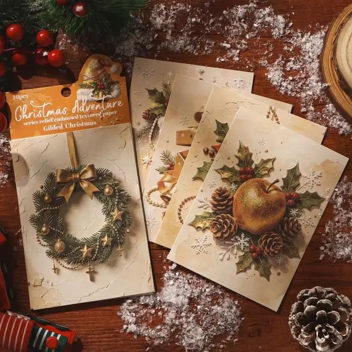 10 feuilles de papier décoratif gaufré à thème de Noël