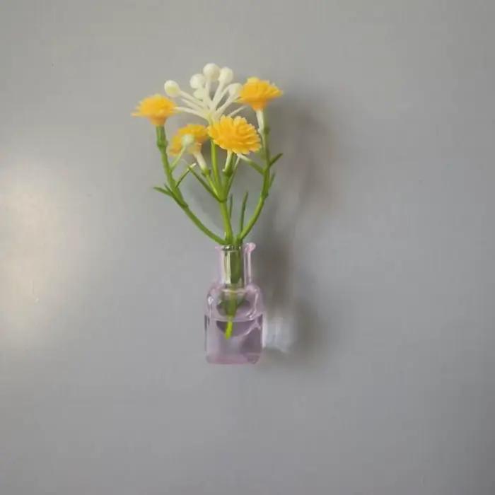 8/10 Pièces Aimants de Réfrigérateur Créatifs Modernes en Forme de Mini Vase en Verre DIY avec Fleur Artificielle –