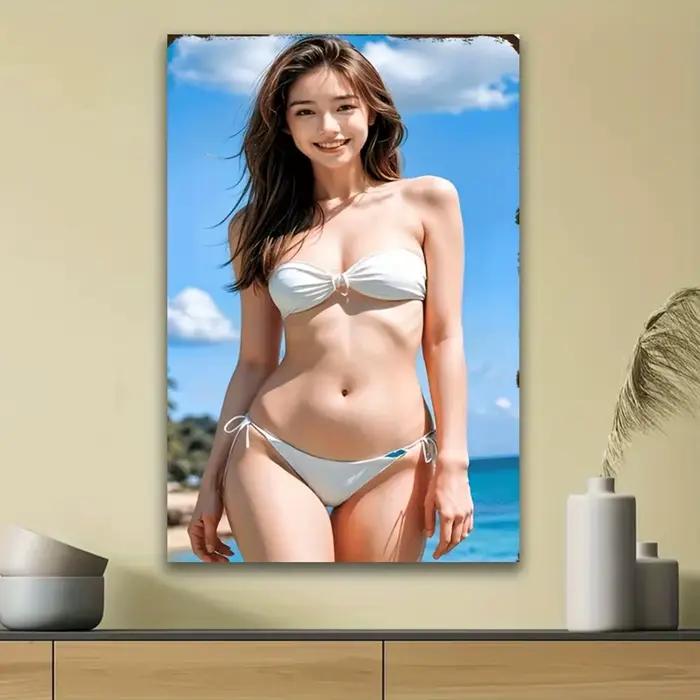 Décoration murale en métal sur le thème de la plage - Affiche de bikini blanc