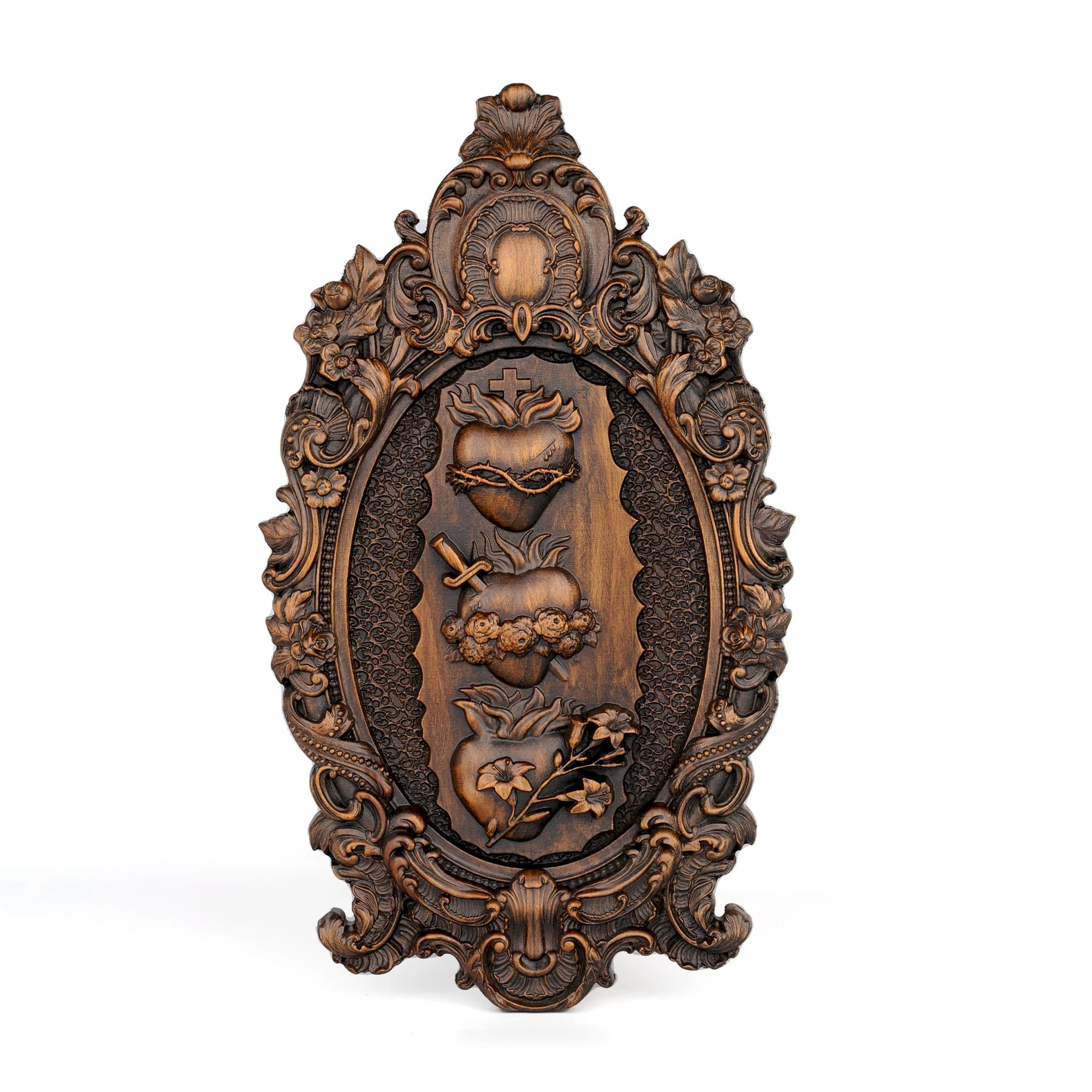 Décoration murale cœur sacré, cœur immaculé, œuvre d'art sculptée sur bois, objets religieux catholi