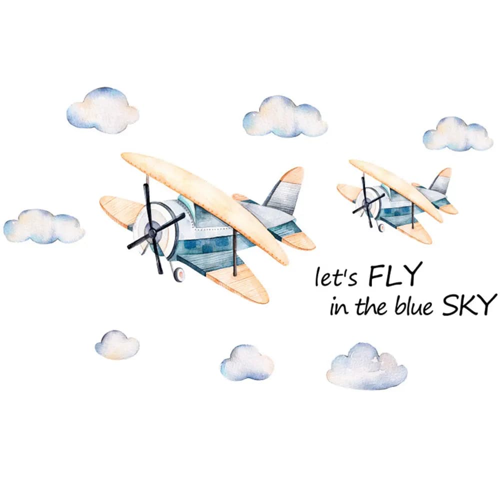 Autocollants muraux en forme de nuage et d'avion, décoration murale pour chambres d'enfants, chambre