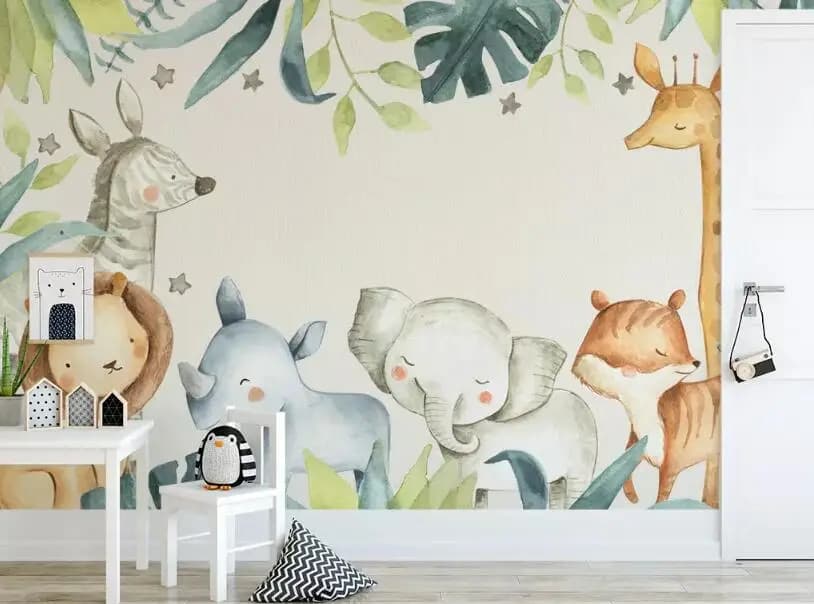Papier peint 3D personnalisé sur mesure, dessin animé d'animaux tropicaux, plante, décoration pour e