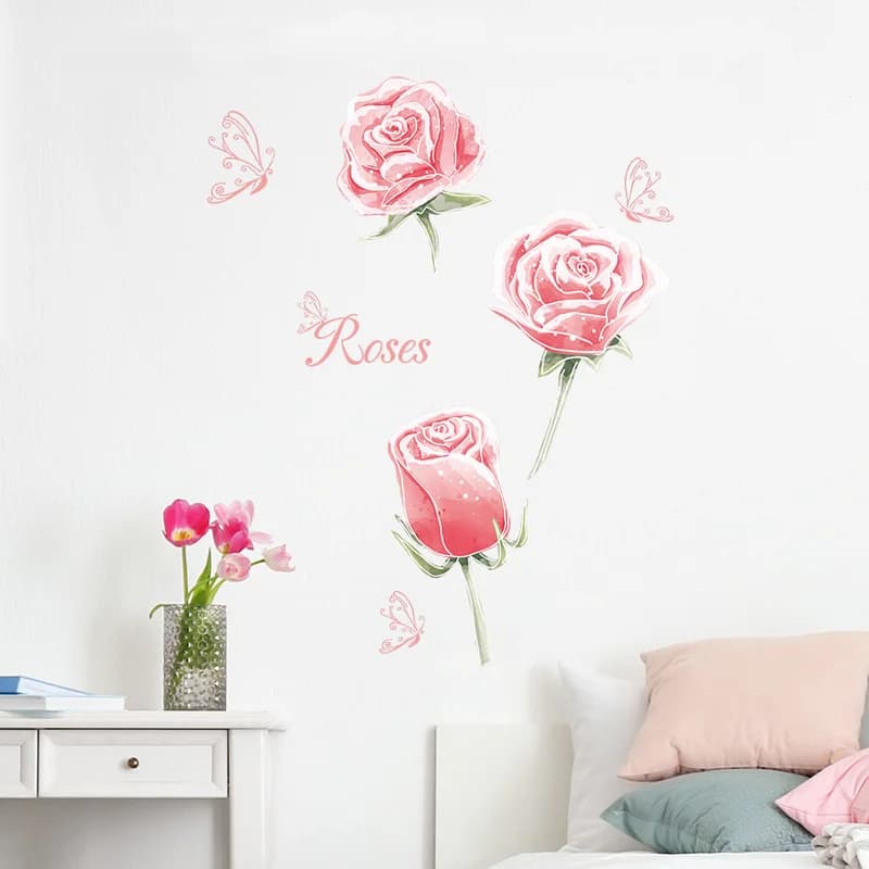 Autocollant mural poubelle romantique, fond de salon, décoration de la maison, décalcomanies, fleurs