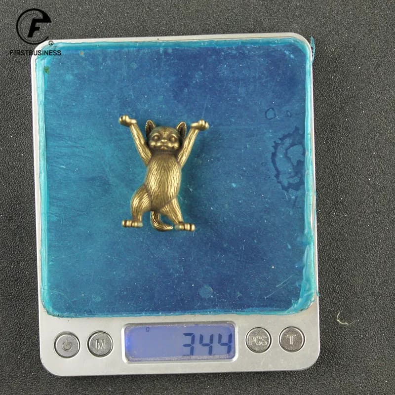 Statue de chat Kung Fu en cuivre Antique, ornements de bureau, Figurines d'animaux miniatures en mét