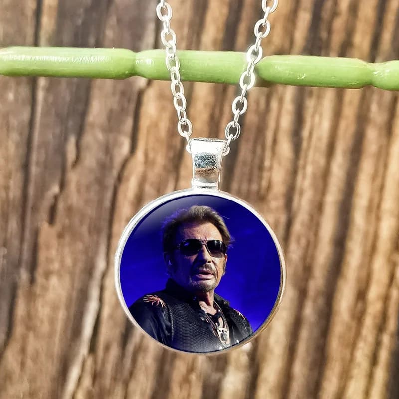 Rock Star Johnny Hallyday collier pour hommes femmes verre Cabochon pendentif chaîne colliers bijoux