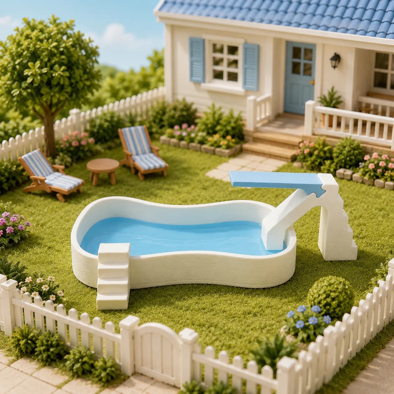 Piscine miniature avec plateforme de saut, modèle de piscine extérieure miniature pour cour, accesso