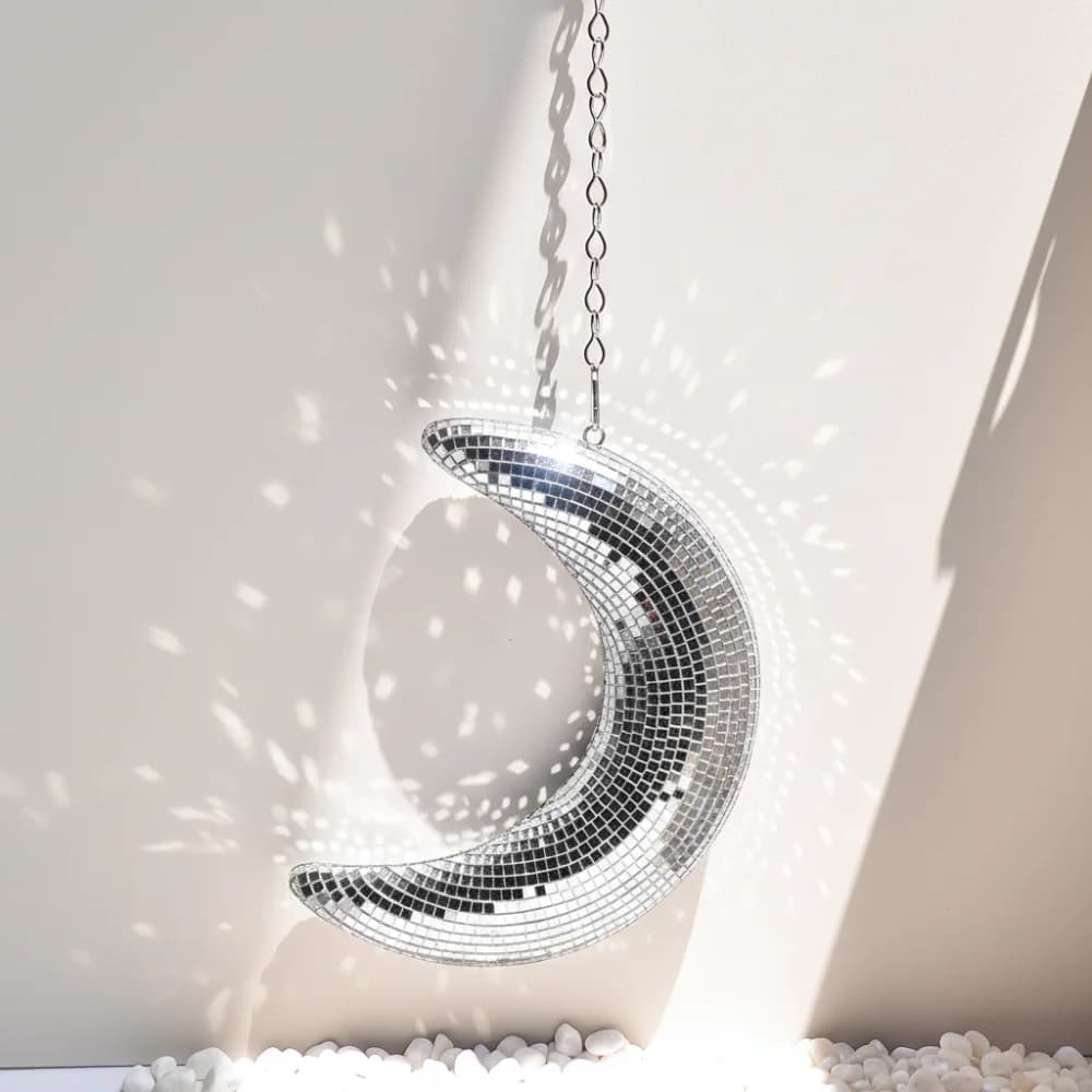 Boule disco en forme de lune, décoration d'intérieur, ornement suspendu, pendentif réfléchissant en